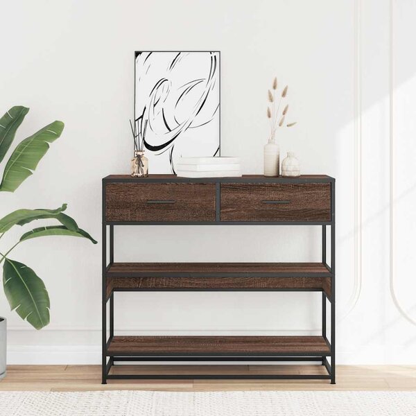 Barna tölgyszínű szerelt fa tálalóasztal 90x35x80 cm