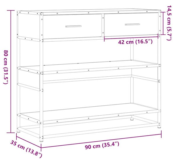 Füstös tölgy színű szerelt fa tálalóasztal 90x35x80 cm