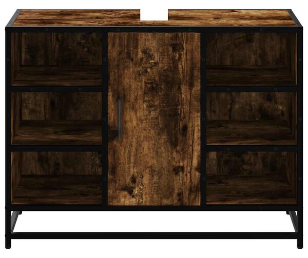 Füstös tölgy szerelt fa fürdőszobai mosdószekrény 80x33x60 cm