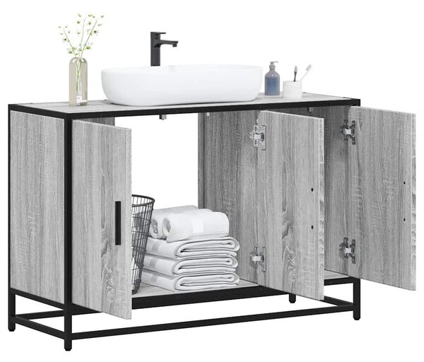 Szürke sonoma szerelt fa fürdőszobai mosdószekrény 90x33x60 cm