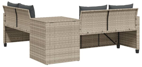 L-alakú szürke polyrattan kerti kanapé asztallal és párnákkal