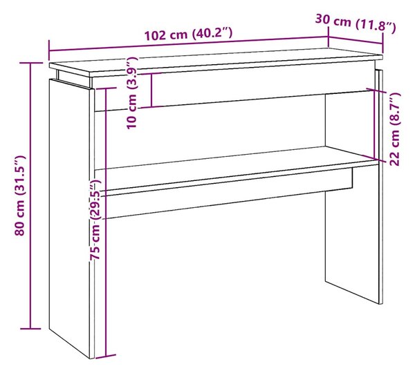 Kézműves tölgy színű szerelt fa dohányzóasztal 102x30x80 cm