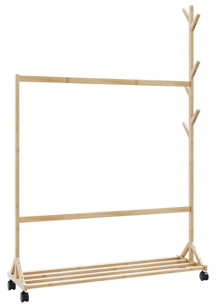 Ruhatartó állvány kampókkal kerekekkel 100x35x157 cm bambuszból