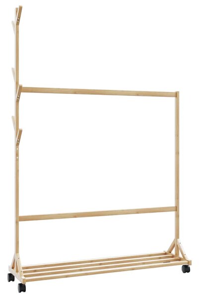Ruhatartó állvány kampókkal kerekekkel 100x35x157 cm bambuszból