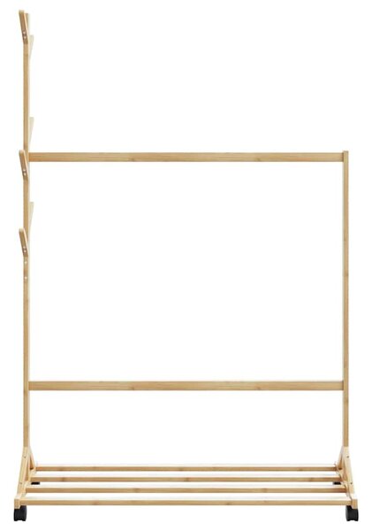 Ruhatartó állvány kampókkal kerekekkel 100x35x157 cm bambuszból