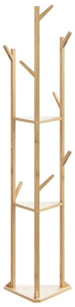 Kabátállvány kampókkal és polcokkal bambusz 39x33x166cm bambusz