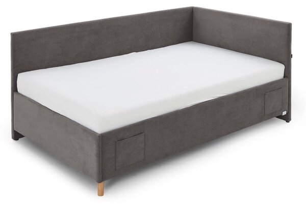 Antracitszürke kárpitozott ágyneműtartós sarok gyerekágy ágyráccsal 90x200 cm Cool – Meise Möbel
