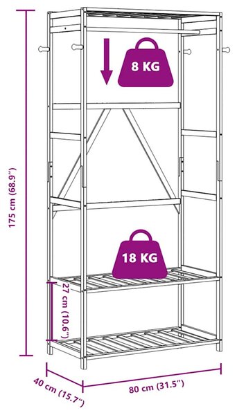 Bambusz ruhaállvány polcokkal 80x40x175 cm