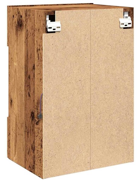 2 db antik fa fali szekrények LED világítással TV-hez 40x30x60,5 cm