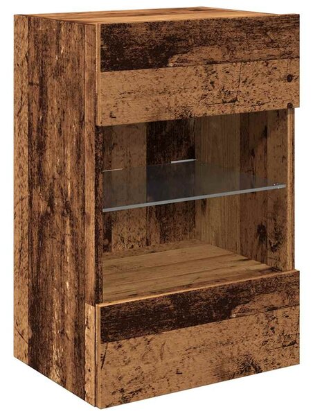 2 db antik fa fali szekrények LED világítással TV-hez 40x30x60,5 cm
