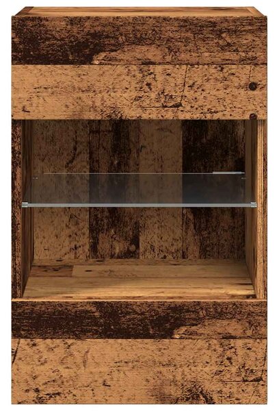 2 db antik fa fali szekrények LED világítással TV-hez 40x30x60,5 cm