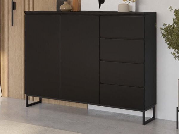 Komód Velsora 104, Laminált forgácslap, 114x150x35cm, Fekete