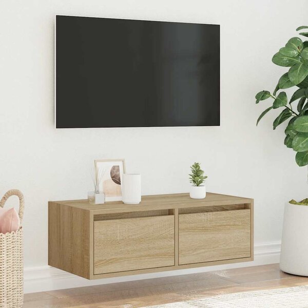 TV szekrény LED világítással sonoma tölgyfa 75x35,5x25 cm