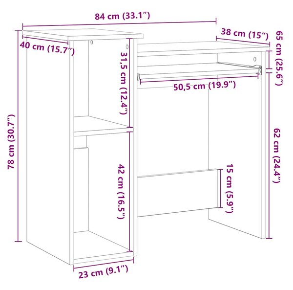 Fehér forgácslap íróasztal polcokkal 84x40x78 cm