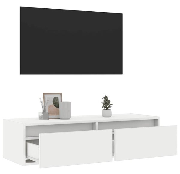 TV szekrény LED világítással fehér 100X35,5x25 cm