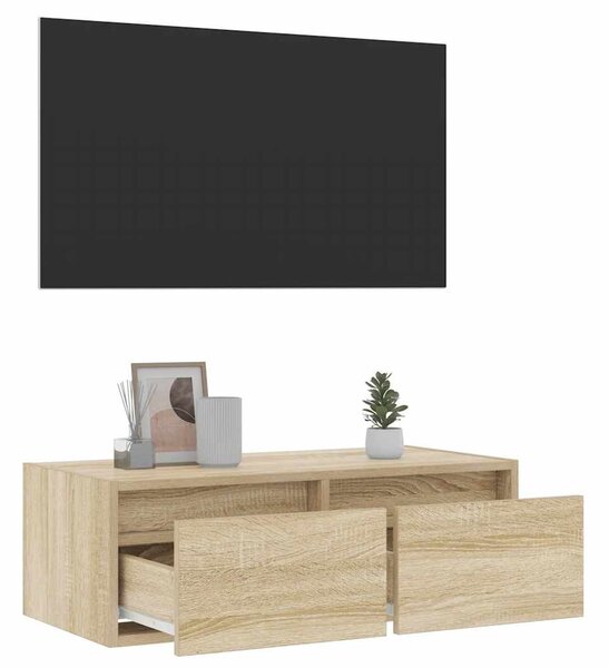 TV szekrény LED világítással sonoma tölgyfa 75x35,5x25 cm