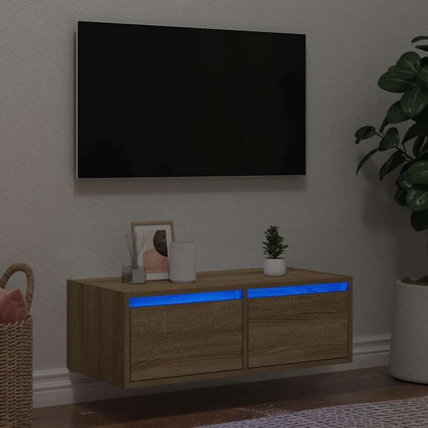 TV szekrény LED világítással sonoma tölgyfa 75x35,5x25 cm