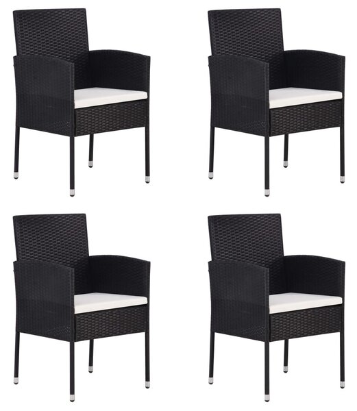 4 db fekete polyrattan kerti szék krémfehér párnákkal
