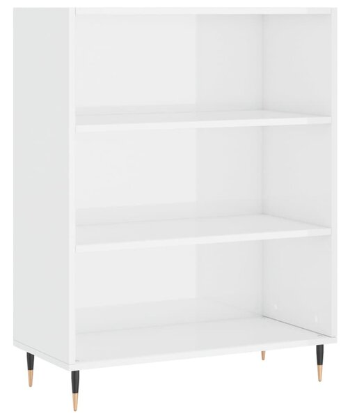 Magasfényű fehér szerelt fa könyvespolc 69,5 x 32,5 x 90 cm