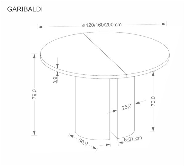 Garibaldi bővíthető étkezőasztal – natúr