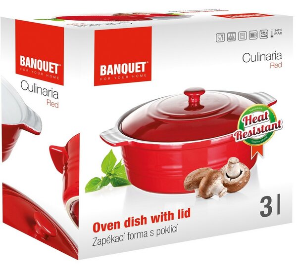 Banquet Culinaria Red kerek forma sütőedény fedéllel 3 l, 3 l