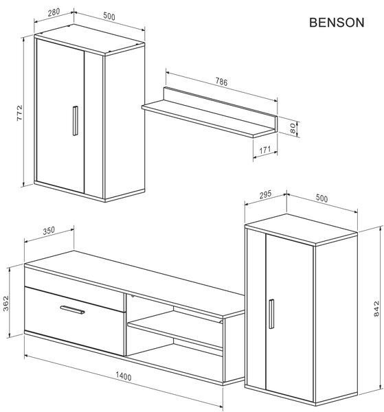 Benson nappali szett (Szín: artisan tölgy/fekete)