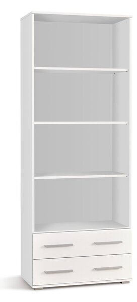 Könyvespolc Cirveso 108, Fiókokkal, Nyitott, Laminált forgácslap, 200x77x40cm, Fényes fehér, Fehér