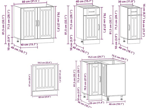 11 részes konyhai szekrény szett Kalmar fényes fehér műfa