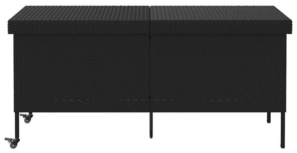 Fekete polyrattan kerti tárolóláda kerekekkel 160x55x75 cm