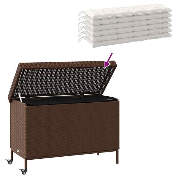 Barna polyrattan kerti tárolóláda kerekekkel 110x55x73 cm