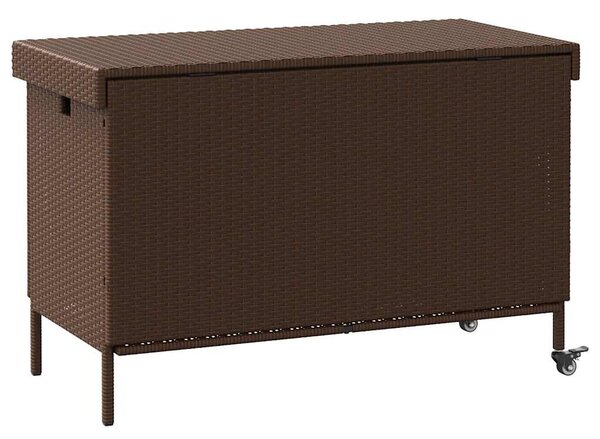 Barna polyrattan kerti tárolóláda kerekekkel 110x55x73 cm