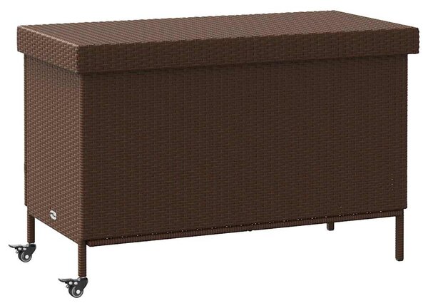 Barna polyrattan kerti tárolóláda kerekekkel 110x55x73 cm