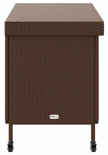 Barna polyrattan kerti tárolóláda kerekekkel 110x55x73 cm