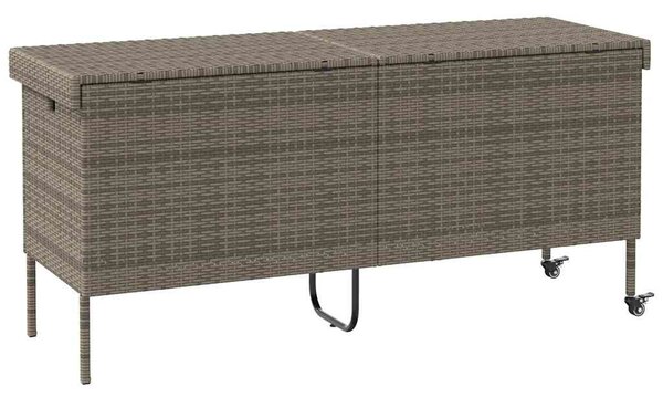 Szürke polyrattan kerti tárolóláda kerekekkel 160x55x75 cm