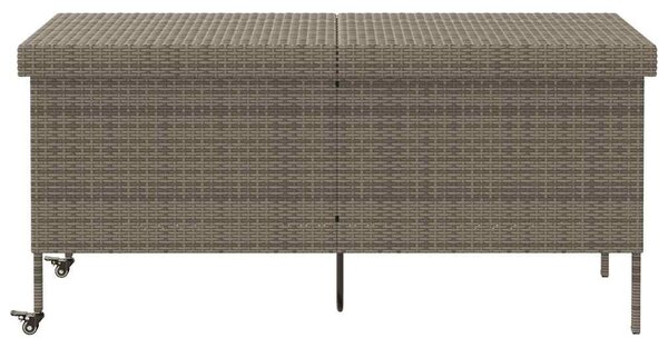 Szürke polyrattan kerti tárolóláda kerekekkel 160x55x75 cm