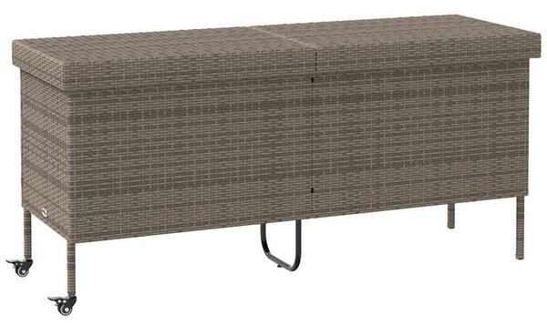Szürke polyrattan kerti tárolóláda kerekekkel 160x55x75 cm