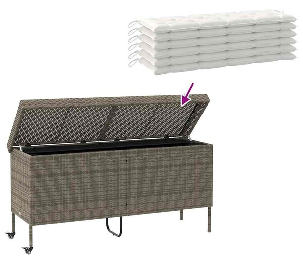 Szürke polyrattan kerti tárolóláda kerekekkel 160x55x75 cm