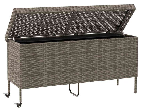 Szürke polyrattan kerti tárolóláda kerekekkel 160x55x75 cm