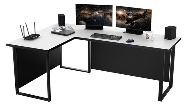 NAVI sarok számítógépasztal + tábla, 200/135x74x65, fehér/fekete
