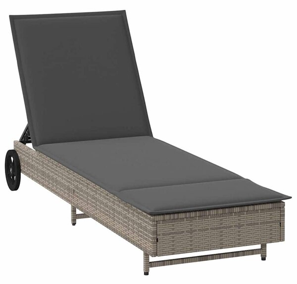VidaXL szürke polyrattan napozóágy kerekekkel és párnával