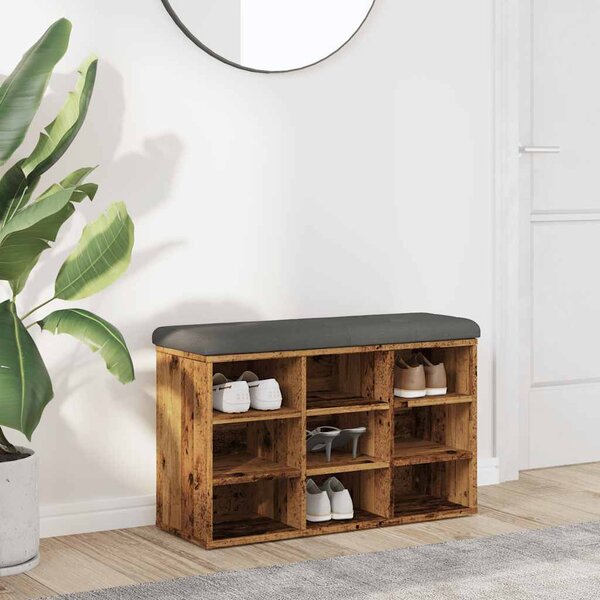Antik fa szerelt fa cipőtároló pad 82x32x50 cm
