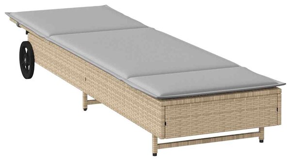 VidaXL szürke polyrattan napozóágy kerekekkel és párnával