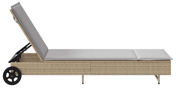 VidaXL szürke polyrattan napozóágy kerekekkel és párnával