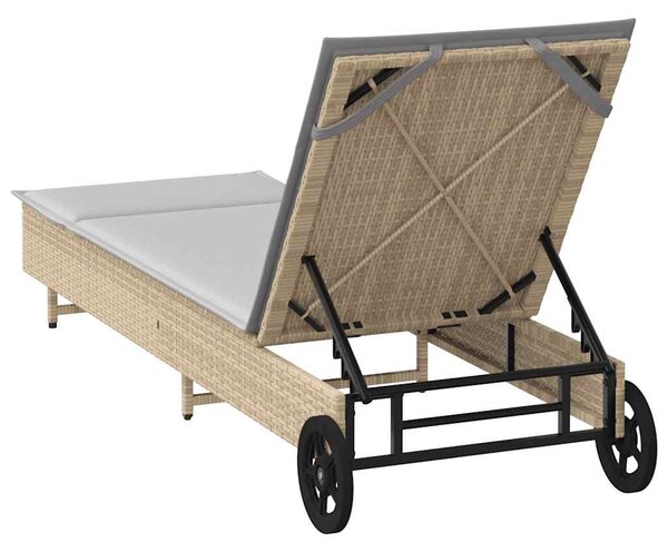 VidaXL szürke polyrattan napozóágy kerekekkel és párnával