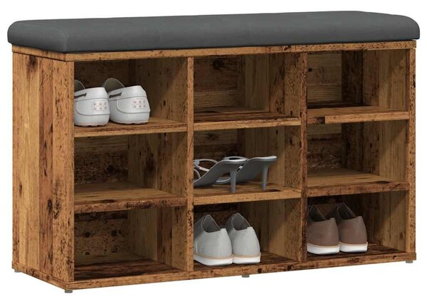 Antik fa szerelt fa cipőtároló pad 82x32x50 cm