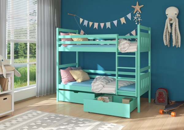 ADA gyermek emeletes ágy nyomtatással + 2x matrac, 90x200, zöld