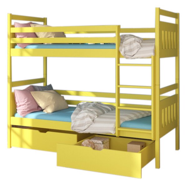 ADA gyermek emeletes ágy nyomtatással + 2x matrac, 80x180, sárga