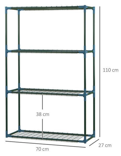 2 db-os polc szett virágoknak, 4 szintes növényállvány, acél, zöld, 70 x 27 x 110 cm
