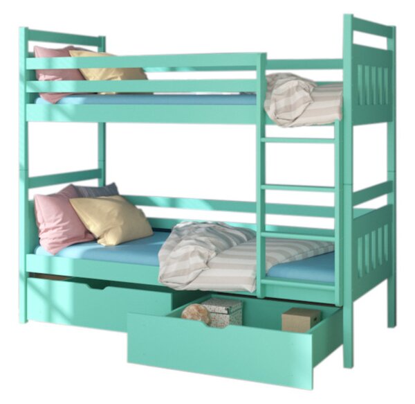 ADA gyermek emeletes ágy nyomtatással + 2x matrac, 80x180, zöld