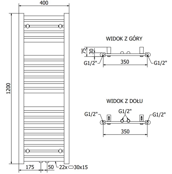 Mexen Hades, fűtőelem 1200x400 mm, 367 W, króm, W104-1200-400-00-01